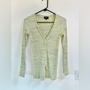 Monrow Cotton Lime space dye Knit button up Cardigan